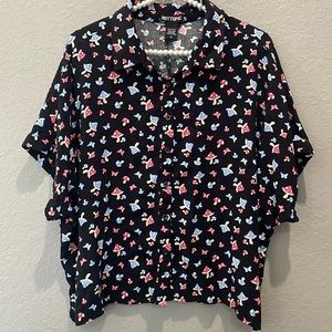 HotTopic mushroom butterfly button down blouse